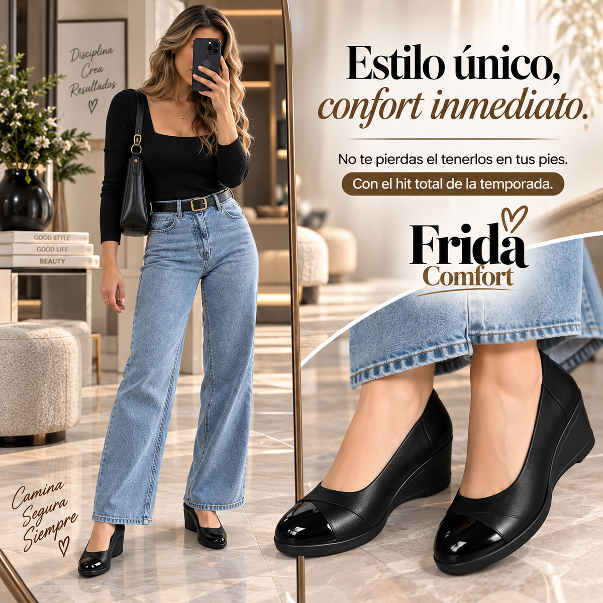 🔥 ZAPATO FRIDA CONFORT🌺 suela cuña-liviano-semiortopedico 4CM alto📐🦶